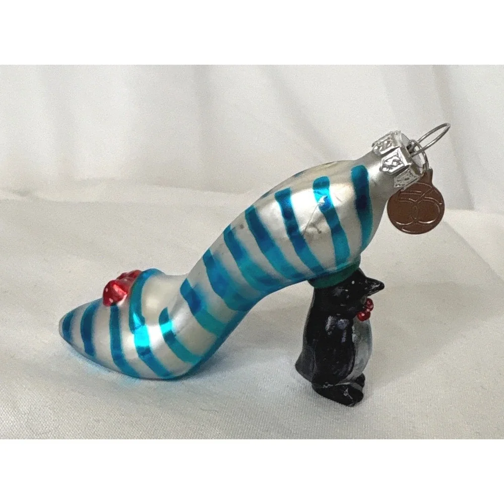 VTG Department 56 Tiny Trimmings Penguin High Heel Shoe Glass Christmas Ornament